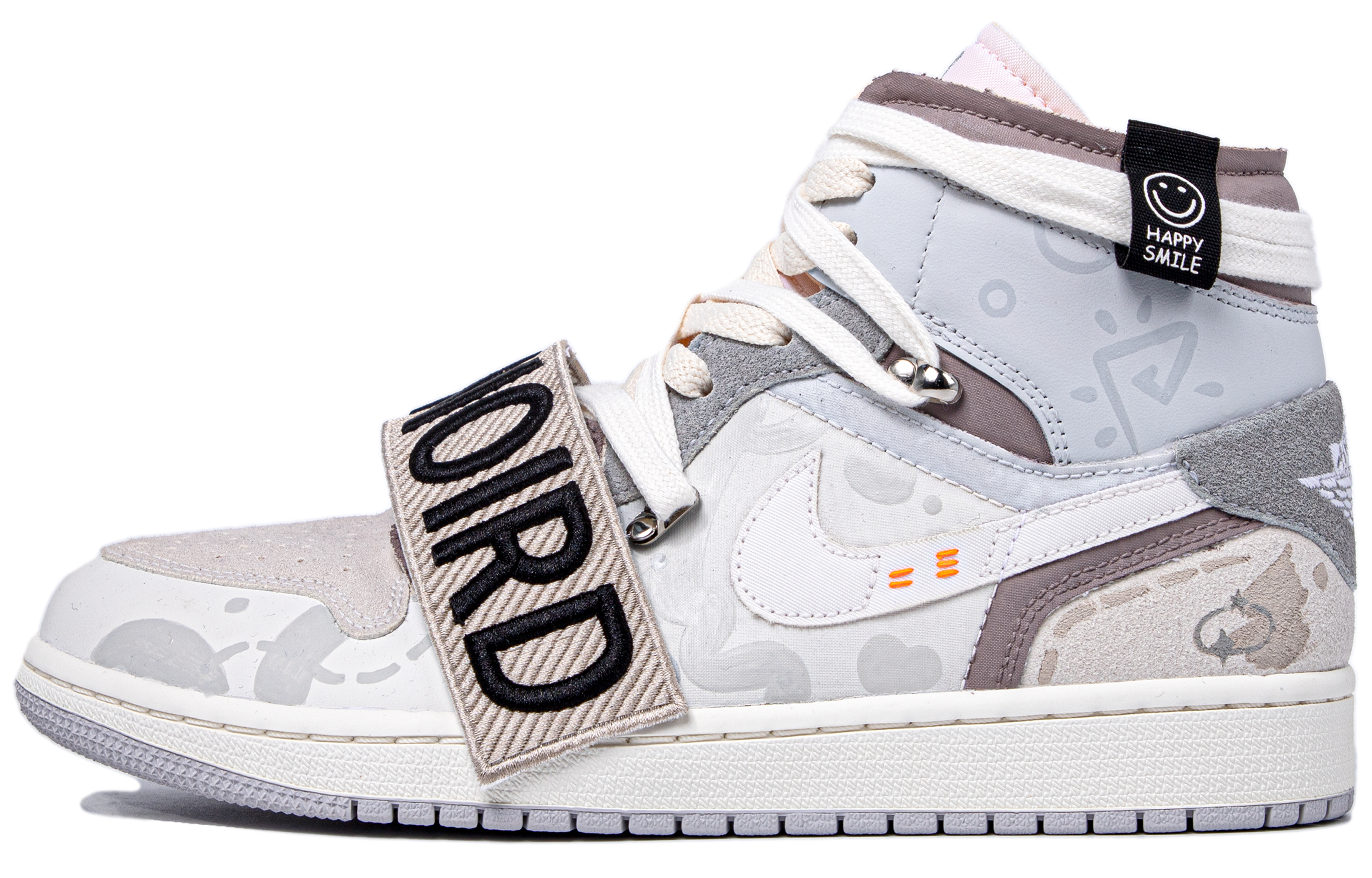 Buy カスタムAJ1ミッド グレーピンクスマイリー落書き DM9652-100(TeamM-男款笑脸涂鸦S-BOX)