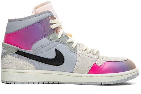 【定製球鞋】Jordan Air Jordan 1 Mid 野鹤製造 機能風 漸變元素 解構主題 中幫 復古籃球鞋 GS 灰紅 Order 【定製球鞋】Jordan Air Jordan 1 Mid 野鹤製造 機能風 漸變元素 解構主題 中幫 復古籃球鞋 GS 灰紅