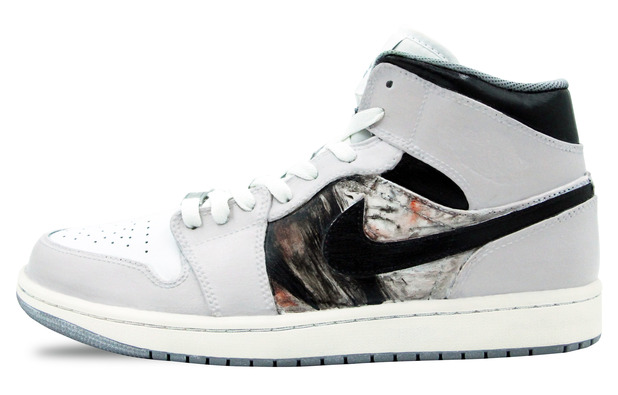 Buy [Kasut Custom] Air Jordan 1 Mid 'Kelabu Putih' 554724-135(Team39-AMY89废土)