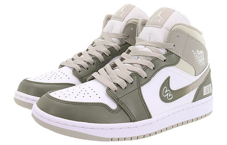 Lookbook [Kasut Custom] Air Jordan 1 Mid 'Kelabu Putih' 554724-082(Team10-商品标签）