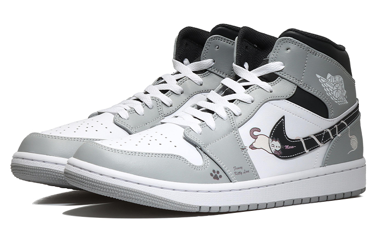 Lookbook 【定制球鞋】Jordan Air Jordan 1 Mid 簡約百搭 可愛復古出遊 復古籃球鞋 男款 灰白黑