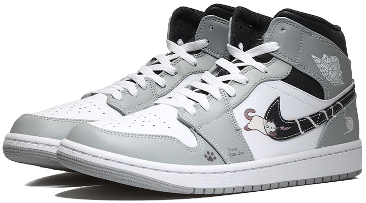 【定制球鞋】Jordan Air Jordan 1 Mid 簡約百搭 可愛復古出遊 復古籃球鞋 男款 灰白黑 Lookbook 【定制球鞋】Jordan Air Jordan 1 Mid 簡約百搭 可愛復古出遊 復古籃球鞋 男款 灰白黑