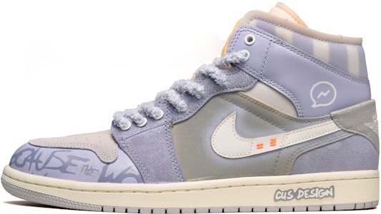 【定制球鞋】 Jordan Air Jordan 1 Mid CUS DESIGN 復古高街 塗鴉字母 中幫 復古籃球鞋 男款 灰白紫 Buy 【定制球鞋】 Jordan Air Jordan 1 Mid CUS DESIGN 復古高街 塗鴉字母 中幫 復古籃球鞋 男款 灰白紫