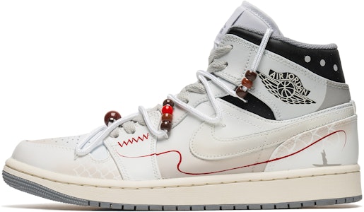 【客製球鞋】Jordan Air Jordan 1 Mid 紅線 新中式 鱗紋 特殊配飾 中筒 復古籃球鞋 男款 灰白 Buy 【客製球鞋】Jordan Air Jordan 1 Mid 紅線 新中式 鱗紋 特殊配飾 中筒 復古籃球鞋 男款 灰白