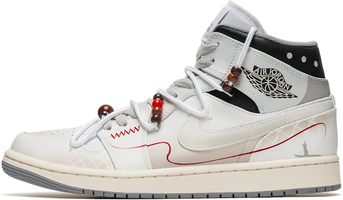 【客製球鞋】Jordan Air Jordan 1 Mid 紅線 新中式 鱗紋 特殊配飾 中筒 復古籃球鞋 男款 灰白 Buy 【客製球鞋】Jordan Air Jordan 1 Mid 紅線 新中式 鱗紋 特殊配飾 中筒 復古籃球鞋 男款 灰白