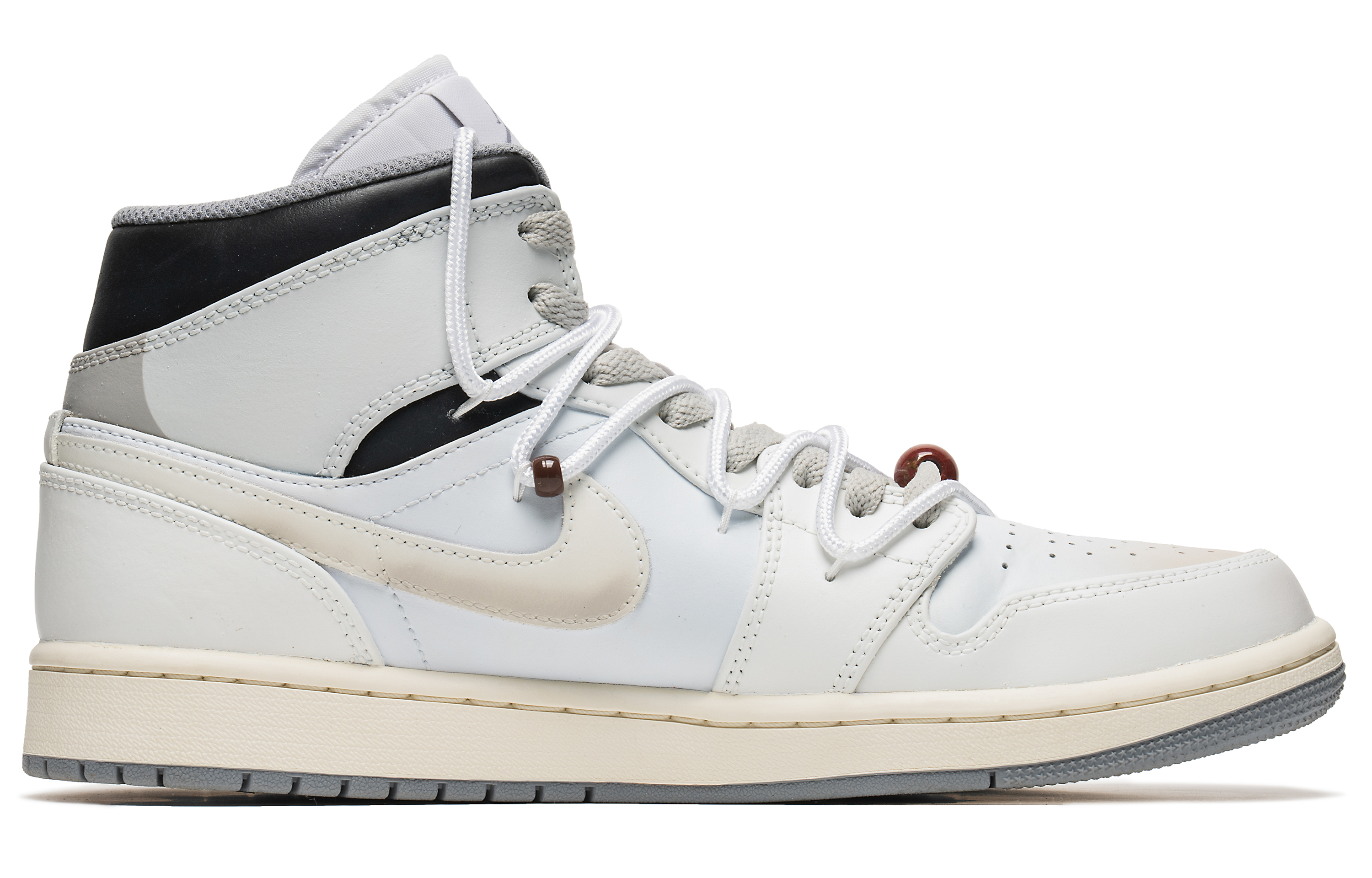 Order 【客製球鞋】Jordan Air Jordan 1 Mid 紅線 新中式 鱗紋 特殊配飾 中筒 復古籃球鞋 男款 灰白