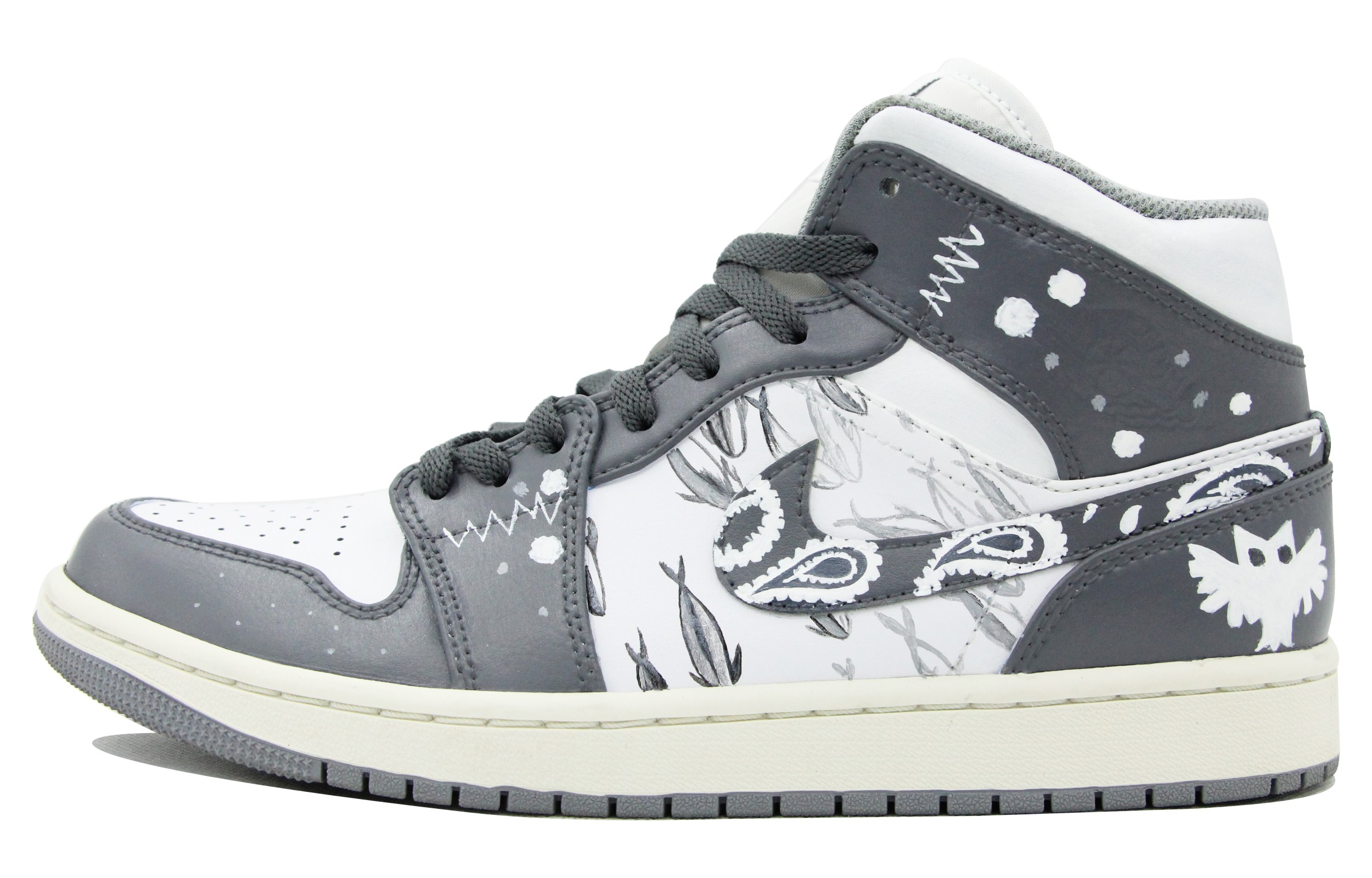 Buy 커스텀 에어 조던 1 미드 '회백 레트로' (Keoseutom Eeo Jodeon 1 Mideu 'Hoebaek Returo') 554724-135(Team39-AMY83灰白)