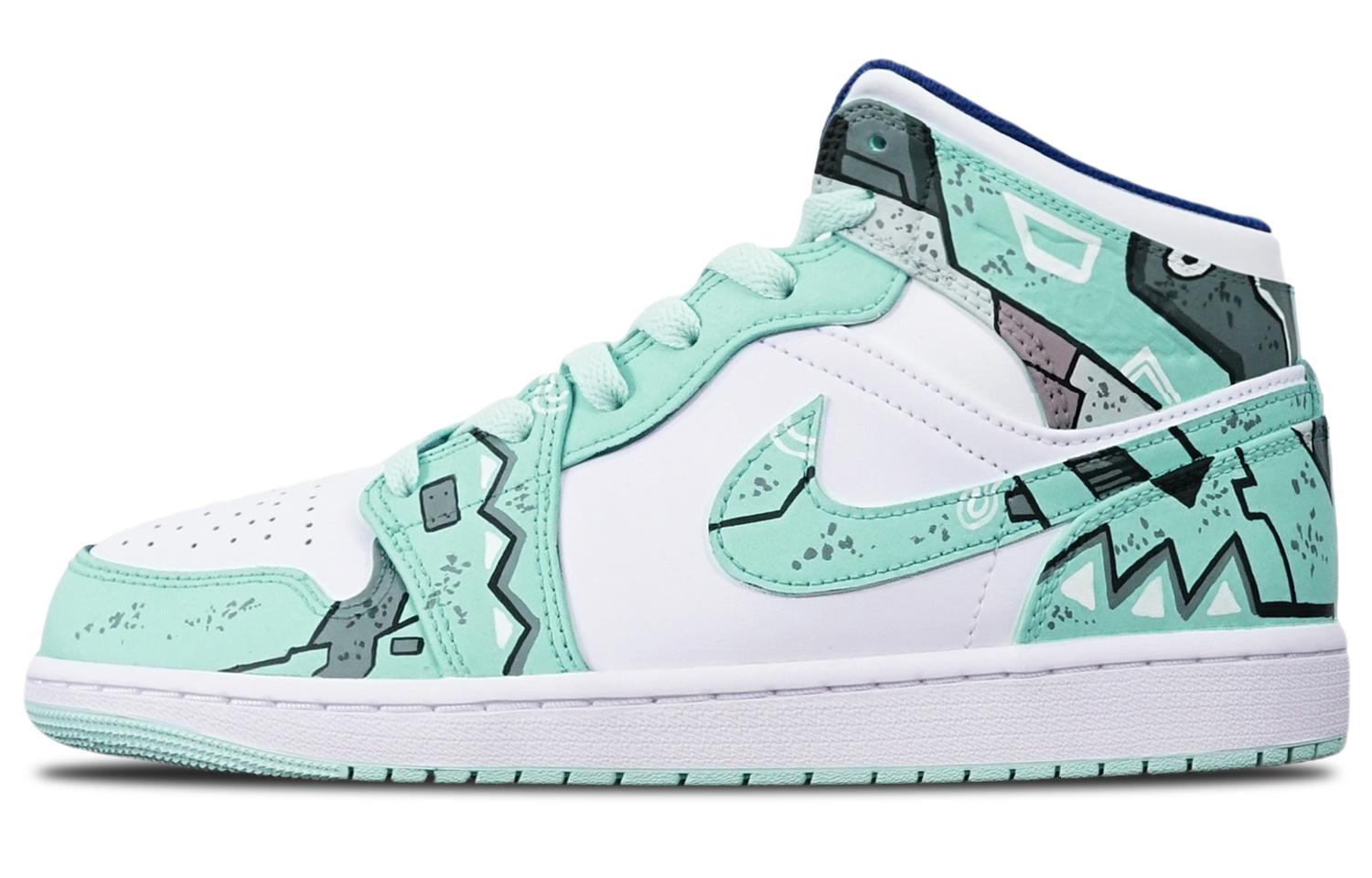 Buy [Kasut Custom] Air Jordan 1 Mid 'Gundam Cyberpunk Hijau Putih' 554725-413(TeamT-三角绿白女S-BOX)