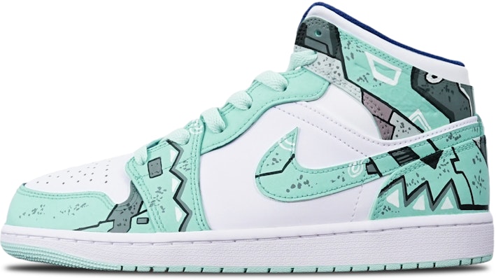 【定制球鞋】Jordan Air Jordan 1 Mid 戰損高達三角機械賽博朋克風 限量特殊鞋盒 中幫 復古籃球鞋 GS 綠白 Buy 【定制球鞋】Jordan Air Jordan 1 Mid 戰損高達三角機械賽博朋克風 限量特殊鞋盒 中幫 復古籃球鞋 GS 綠白