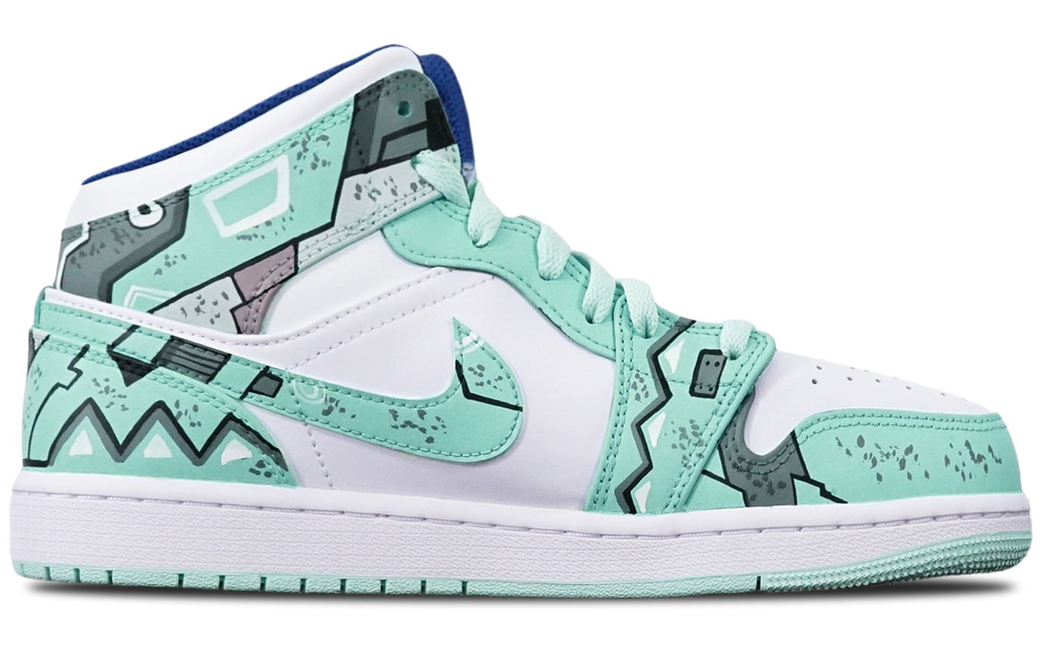 Order [Kasut Custom] Air Jordan 1 Mid 'Gundam Cyberpunk Hijau Putih' 554725-413(TeamT-三角绿白女S-BOX)