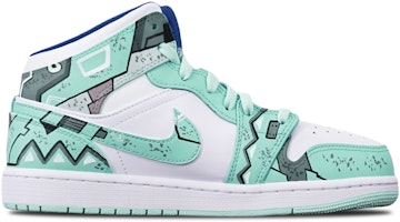 【定制球鞋】Jordan Air Jordan 1 Mid 戰損高達三角機械賽博朋克風 限量特殊鞋盒 中幫 復古籃球鞋 GS 綠白 Order 【定制球鞋】Jordan Air Jordan 1 Mid 戰損高達三角機械賽博朋克風 限量特殊鞋盒 中幫 復古籃球鞋 GS 綠白