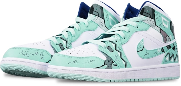 【定制球鞋】Jordan Air Jordan 1 Mid 戰損高達三角機械賽博朋克風 限量特殊鞋盒 中幫 復古籃球鞋 GS 綠白 Lookbook 【定制球鞋】Jordan Air Jordan 1 Mid 戰損高達三角機械賽博朋克風 限量特殊鞋盒 中幫 復古籃球鞋 GS 綠白