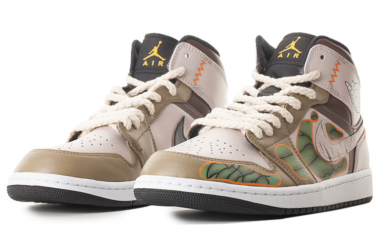 Lookbook 【客製化球鞋】Jordan Air Jordan 1 Mid FZBB 萬聖節 解構 透視骨骼 二次元手縫線 Vibe風做舊 中幫 復古籃球鞋 男款 黑白橙