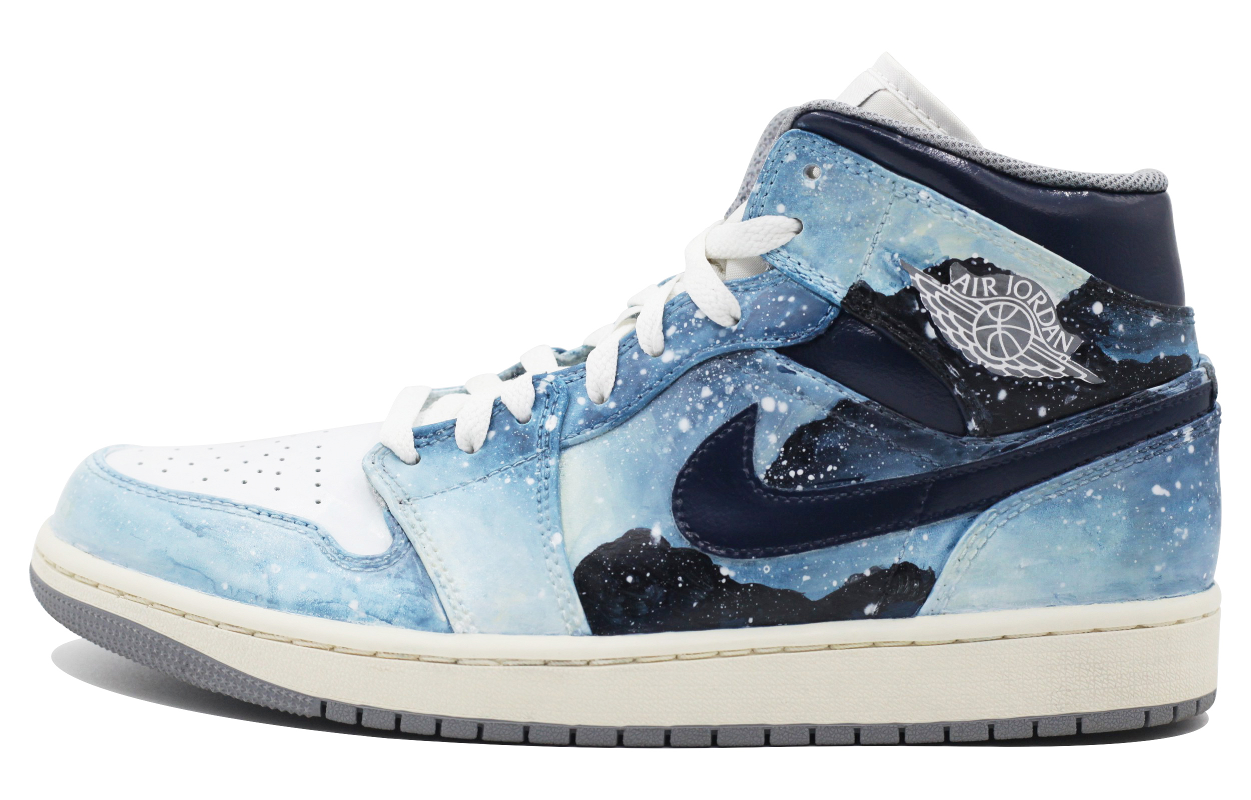 Buy 【客製球鞋】 Jordan Air Jordan 1 手繪星辰 藝術潮流 舒適 耐磨 中筒 復古藍色籃球鞋 男款 藍白