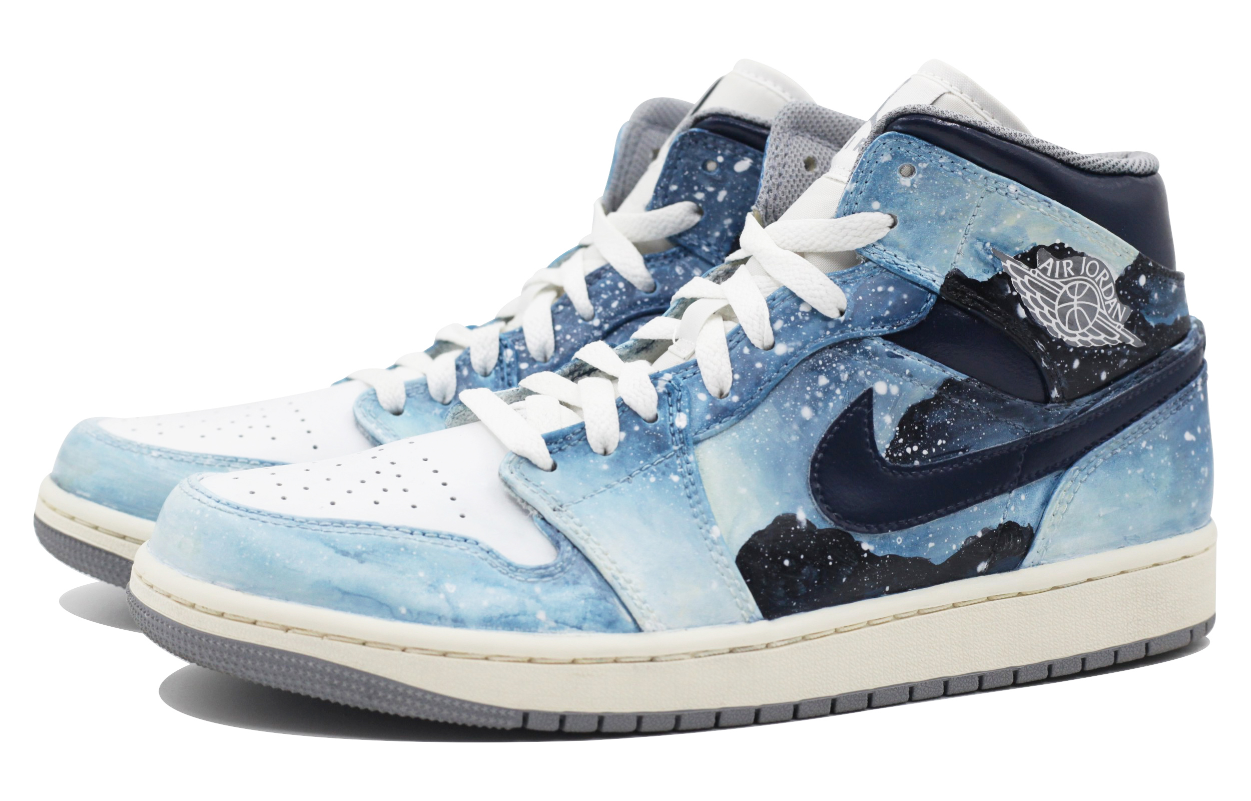 Lookbook 【客製球鞋】 Jordan Air Jordan 1 手繪星辰 藝術潮流 舒適 耐磨 中筒 復古藍色籃球鞋 男款 藍白