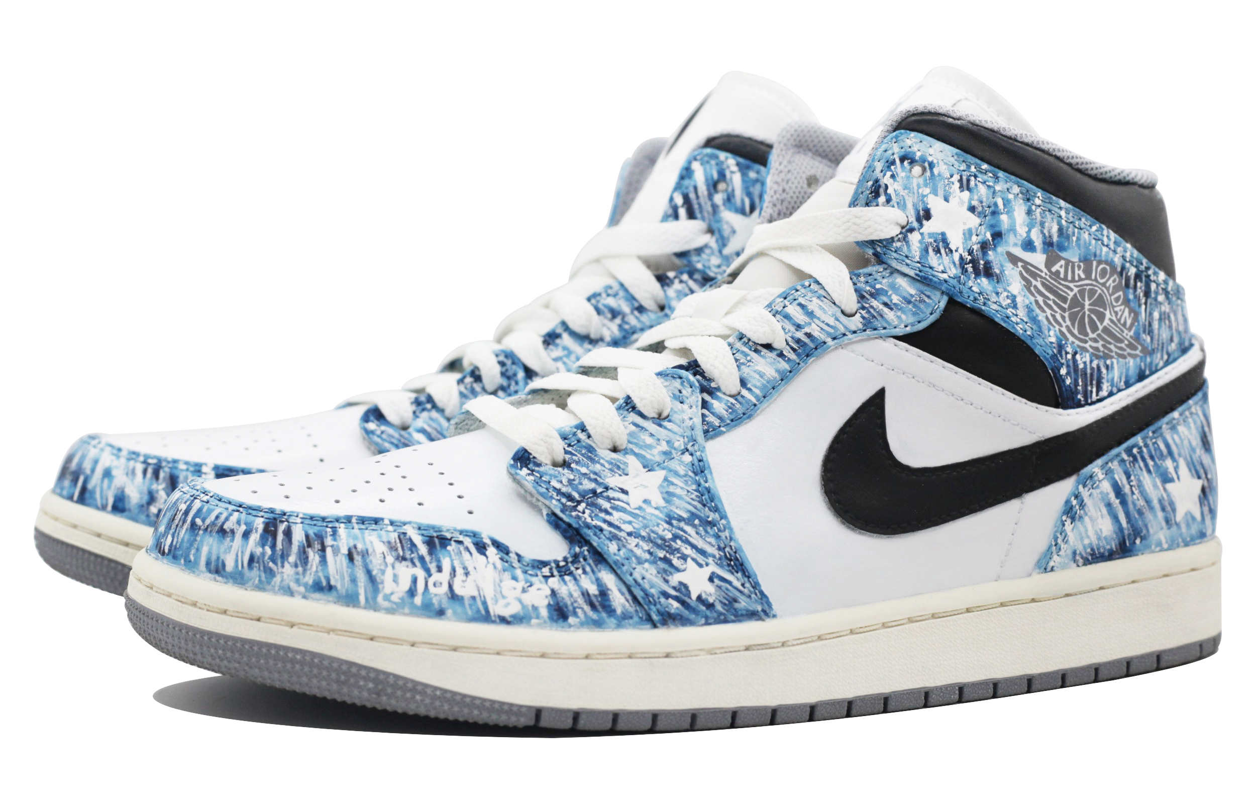 [Custom Shoes] Jordan 1 Mid 'Hand-Painted Denim Blue White' 圖 3