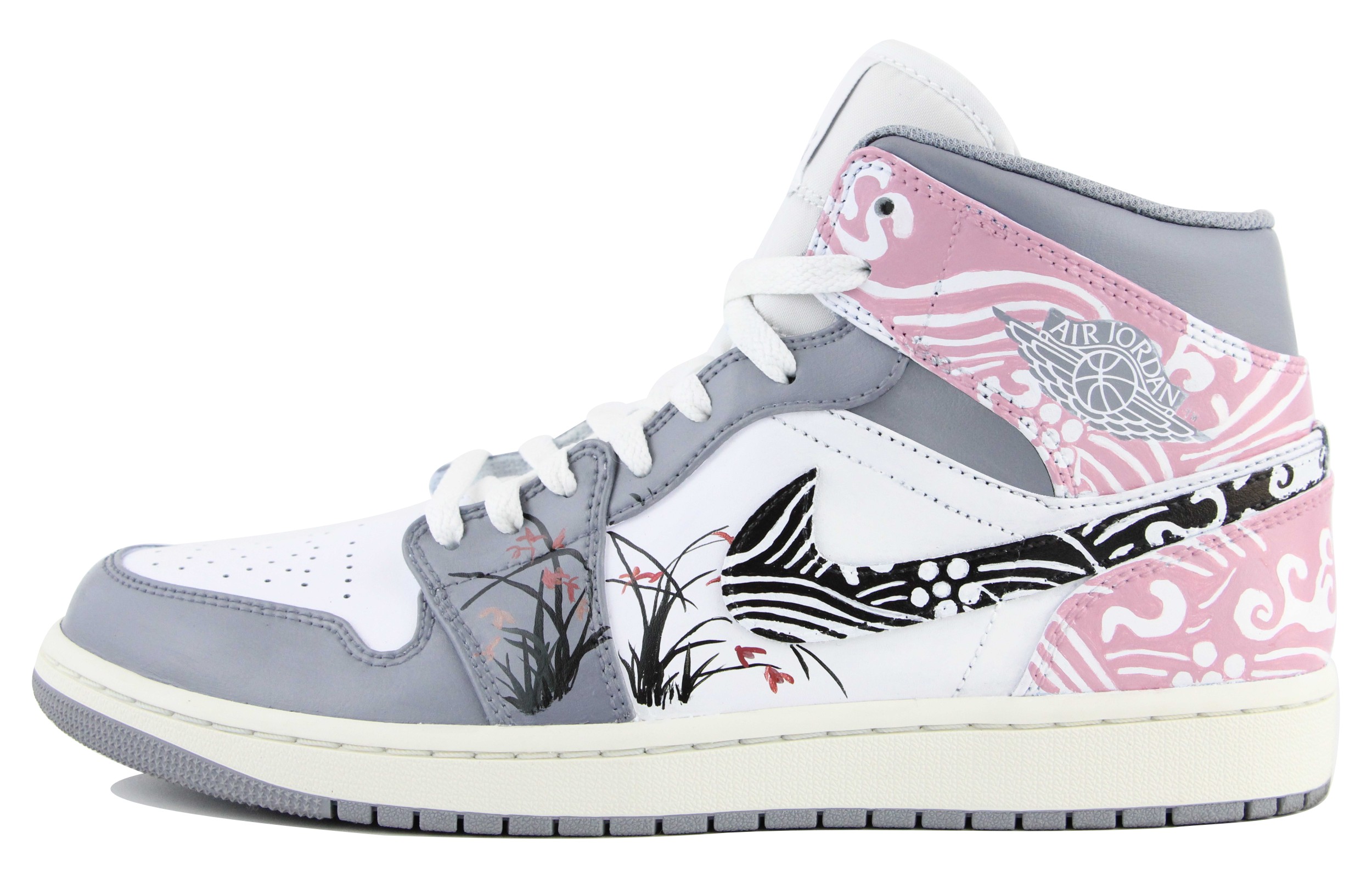 Order 에어 조던 1 미드 '수묵 오키드 그레이 화이트' (커스텀) 554724-135(Team39-AMY72兰花)