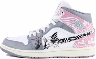 【定制球鞋】Jordan Air Jordan 1 Mid 手繪蘭花 雲錦 中國風 鴛鴦 中幫 復古籃球鞋 男款 灰白 Order 【定制球鞋】Jordan Air Jordan 1 Mid 手繪蘭花 雲錦 中國風 鴛鴦 中幫 復古籃球鞋 男款 灰白