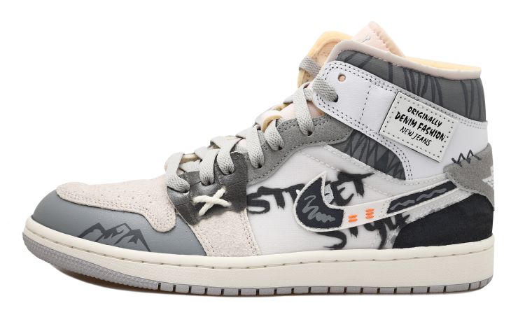 Order 【定制球鞋】Jordan Air Jordan 1 Mid OKHR 高街深棕 贴布 做舊 字體 十字 山丘 中幫 復古籃球鞋 男款 黑白灰