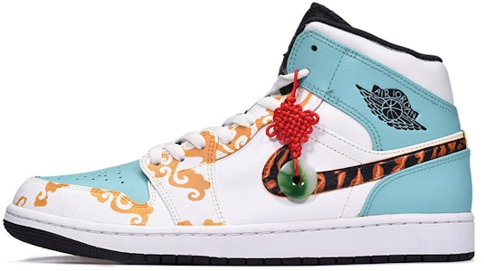 【定制球鞋】Jordan Air Jordan 1 Mid 家鄉的中國年 祥雲溫玉 中幫 復古籃球鞋 GS 藍白 Order 【定制球鞋】Jordan Air Jordan 1 Mid 家鄉的中國年 祥雲溫玉 中幫 復古籃球鞋 GS 藍白