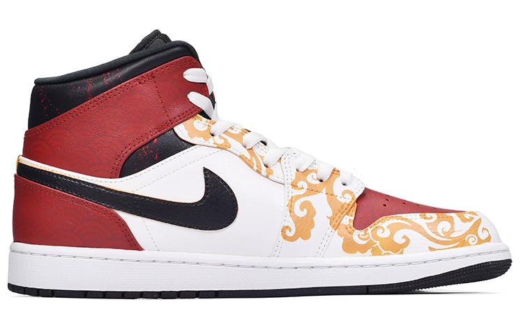 Order 【定制球鞋】Jordan Air Jordan 1 Mid 家鄉的中國年 祥云錦文 特殊鞋盒 中幫 復古籃球鞋 男款 黑金紅