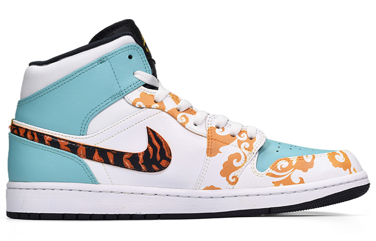 Lookbook [Sepatu Kustom] Air Jordan 1 Mid 'Hometown Chinese New Year - Awan Giok Hangat' 554724-170(TeamE-祥云温玉蓝白金S-BOX)