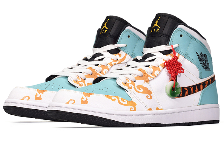 Shop [定制鞋款] Air Jordan 1 Mid '家乡春节' 554725-170(TeamE-祥云温玉蓝白金S-BOX)