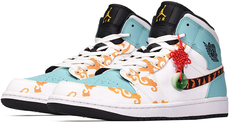 【定制球鞋】Jordan Air Jordan 1 Mid 家鄉的中國年 祥雲溫玉 中幫 復古籃球鞋 GS 藍白 Shop 【定制球鞋】Jordan Air Jordan 1 Mid 家鄉的中國年 祥雲溫玉 中幫 復古籃球鞋 GS 藍白