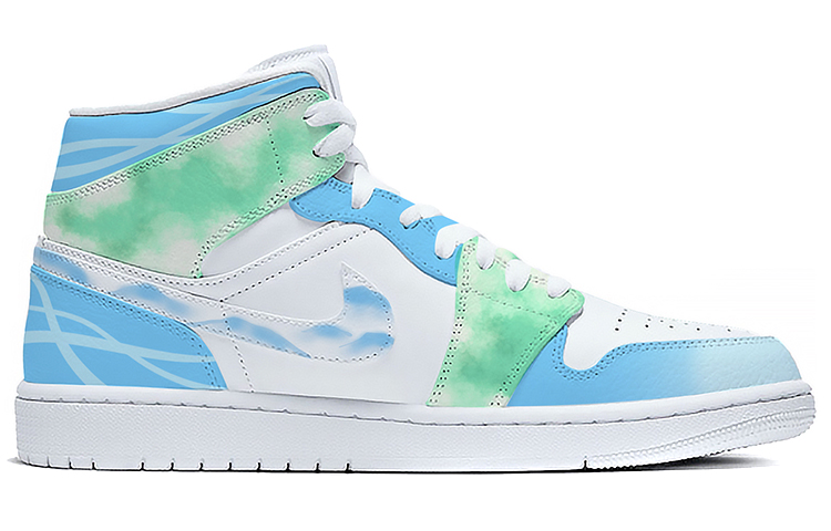 Order カスタムAJ1ミッド「黄梅戲青白」 554724-129（Team-E--男款黄梅戏喷绘蓝白）