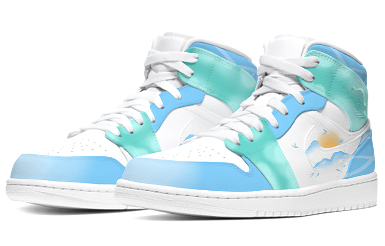 Lookbook カスタムAJ1ミッド「黄梅戲青白」 554724-129（Team-E--男款黄梅戏喷绘蓝白）