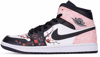 Buy 【定制球鞋】Jordan Air Jordan 1 mid “hyper royal” 皮革 手繪梅花 雲錦 中國風 鴛鴦 減震防滑耐磨 中幫 復古籃球鞋 男款 黑白