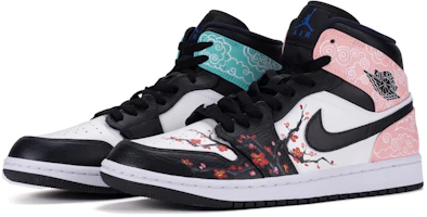 Lookbook 【定制球鞋】Jordan Air Jordan 1 mid “hyper royal” 皮革 手繪梅花 雲錦 中國風 鴛鴦 減震防滑耐磨 中幫 復古籃球鞋 男款 黑白