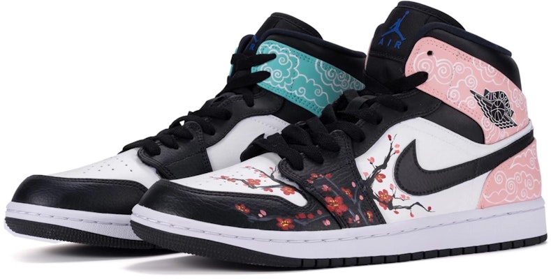 에어 조던 1 미드 '하이퍼 로얄 플럼ブロ케이드' (커스텀) 554724-077(TeamR-男款梅花云锦黑白鸳鸯) Lookbook 에어 조던 1 미드 '하이퍼 로얄 플럼ブロ케이드' (커스텀) 554724-077(TeamR-男款梅花云锦黑白鸳鸯)
