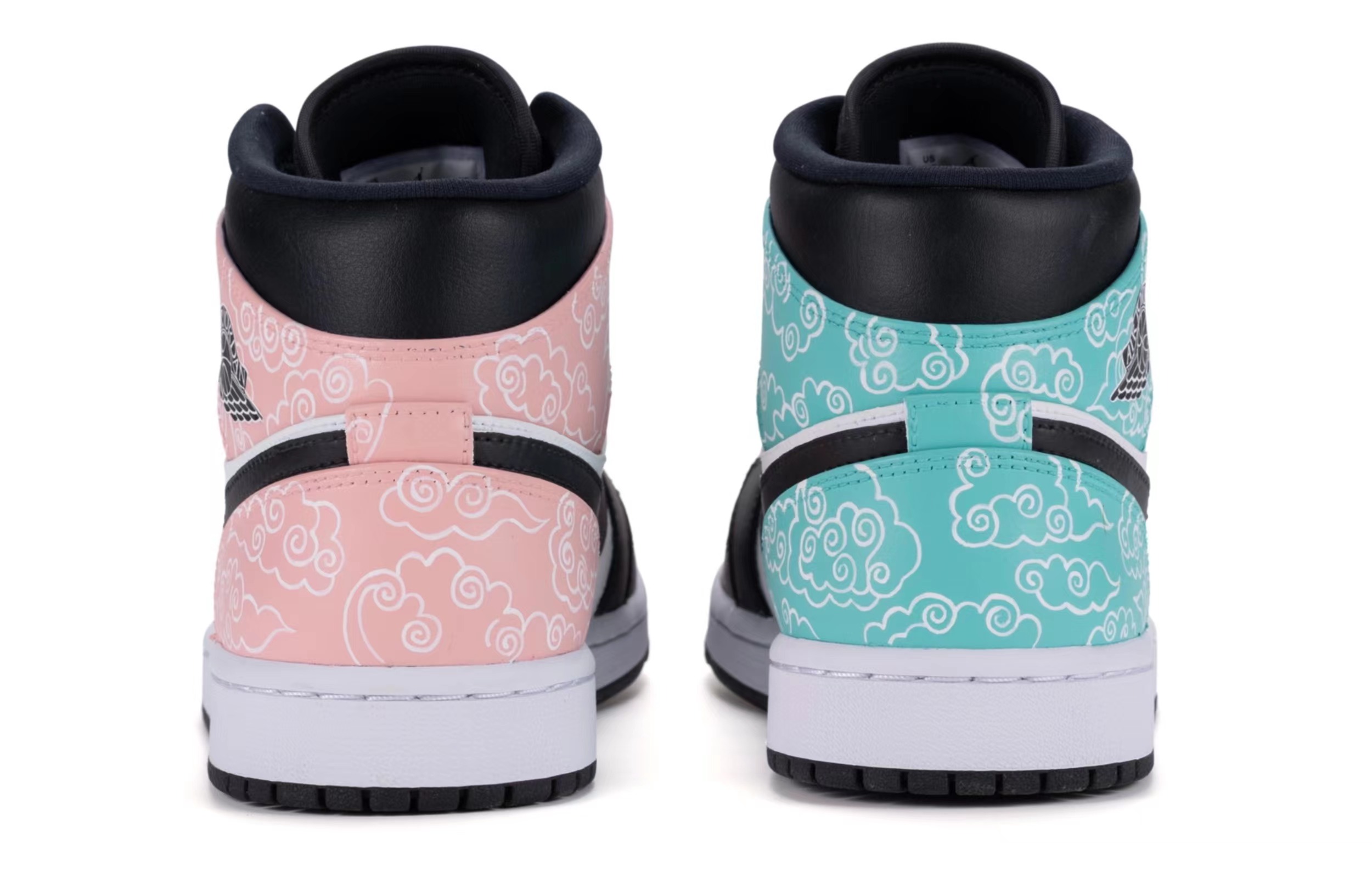 Shop [Kasut Custom] Air Jordan 1 Mid 'Hyper Royal Plum Blossom Brocade' 554724-077(TeamR-男款梅花云锦黑白鸳鸯)