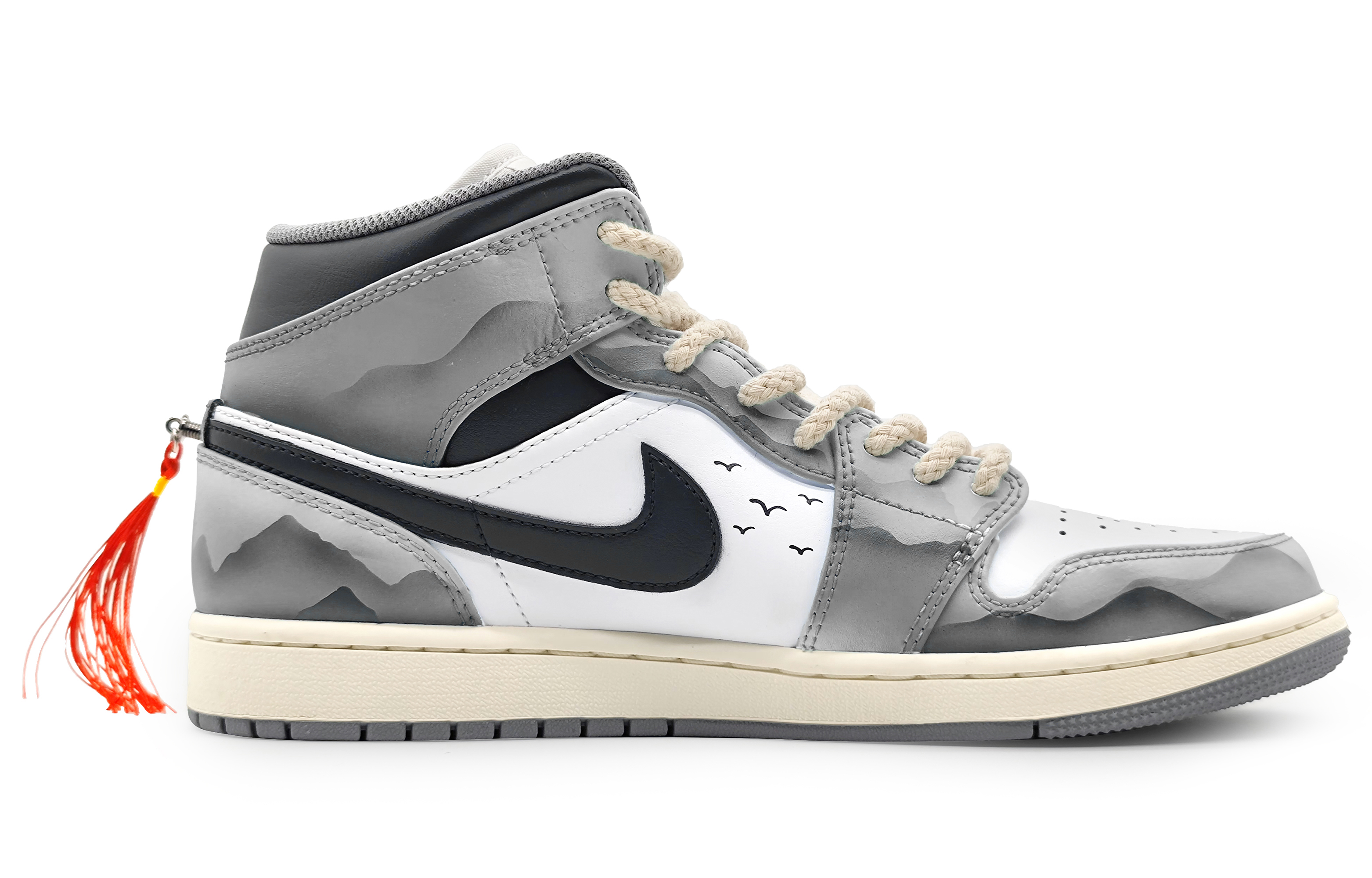 Order [Zapatillas Personalizadas] Air Jordan 1 Mid 'Tinta Negro y Blanco' 554724-135(Team16-男款侠客江湖灰2.0)