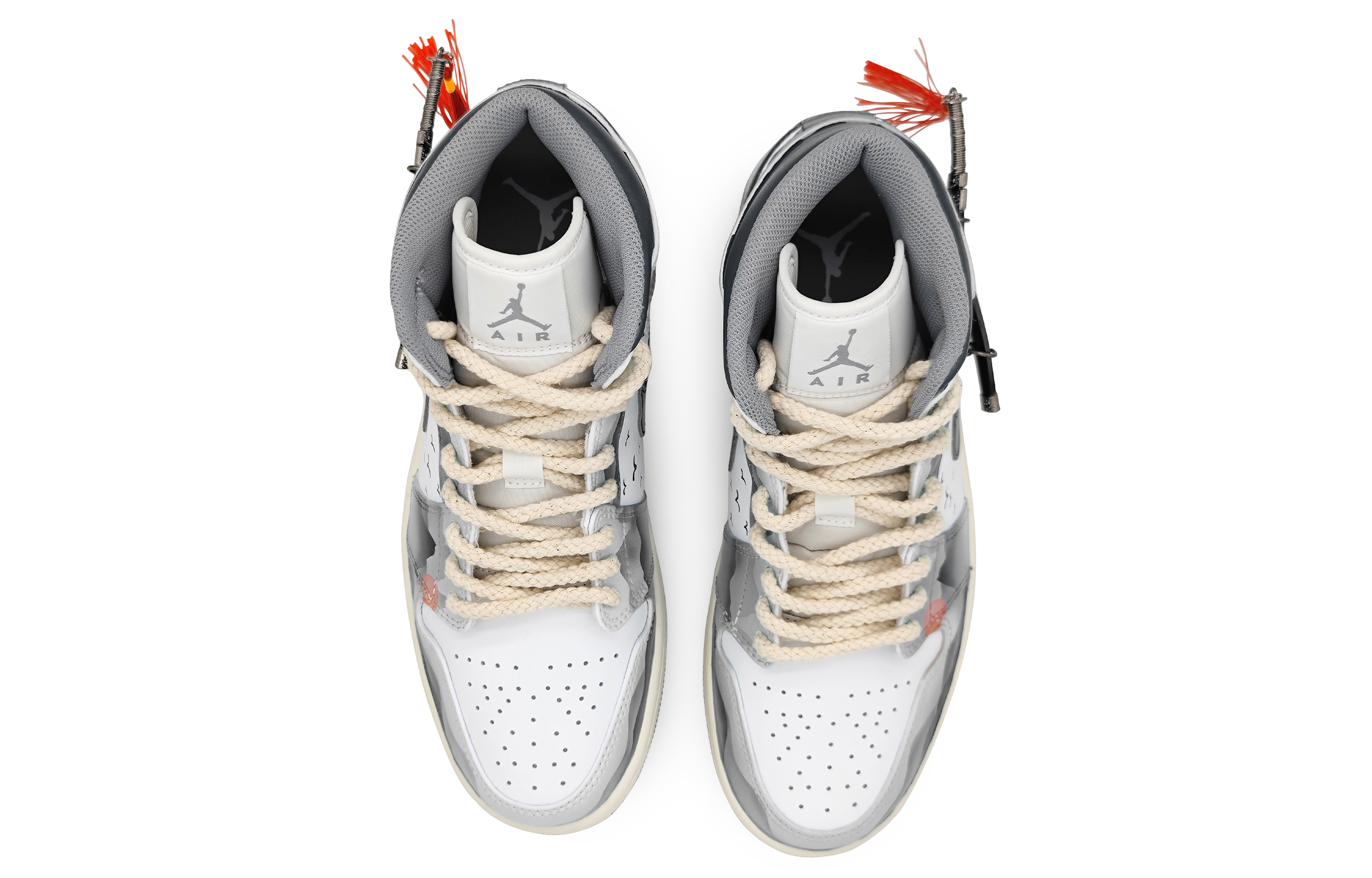 Shop [Zapatillas Personalizadas] Air Jordan 1 Mid 'Tinta Negro y Blanco' 554724-135(Team16-男款侠客江湖灰2.0)