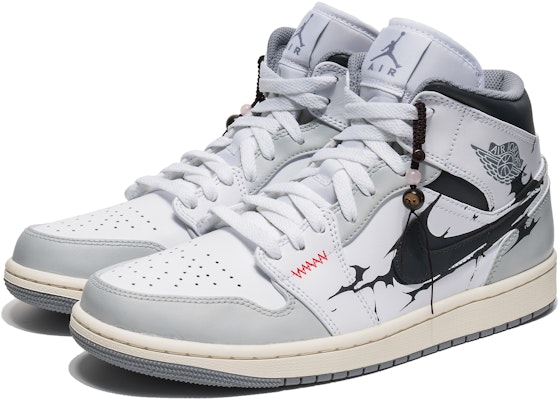 【訂製球鞋】 Jordan Air Jordan 1 Mid 水墨 雙勾 新中式 特別鞋盒 中筒 復古籃球鞋 男款 灰白 Lookbook 【訂製球鞋】 Jordan Air Jordan 1 Mid 水墨 雙勾 新中式 特別鞋盒 中筒 復古籃球鞋 男款 灰白