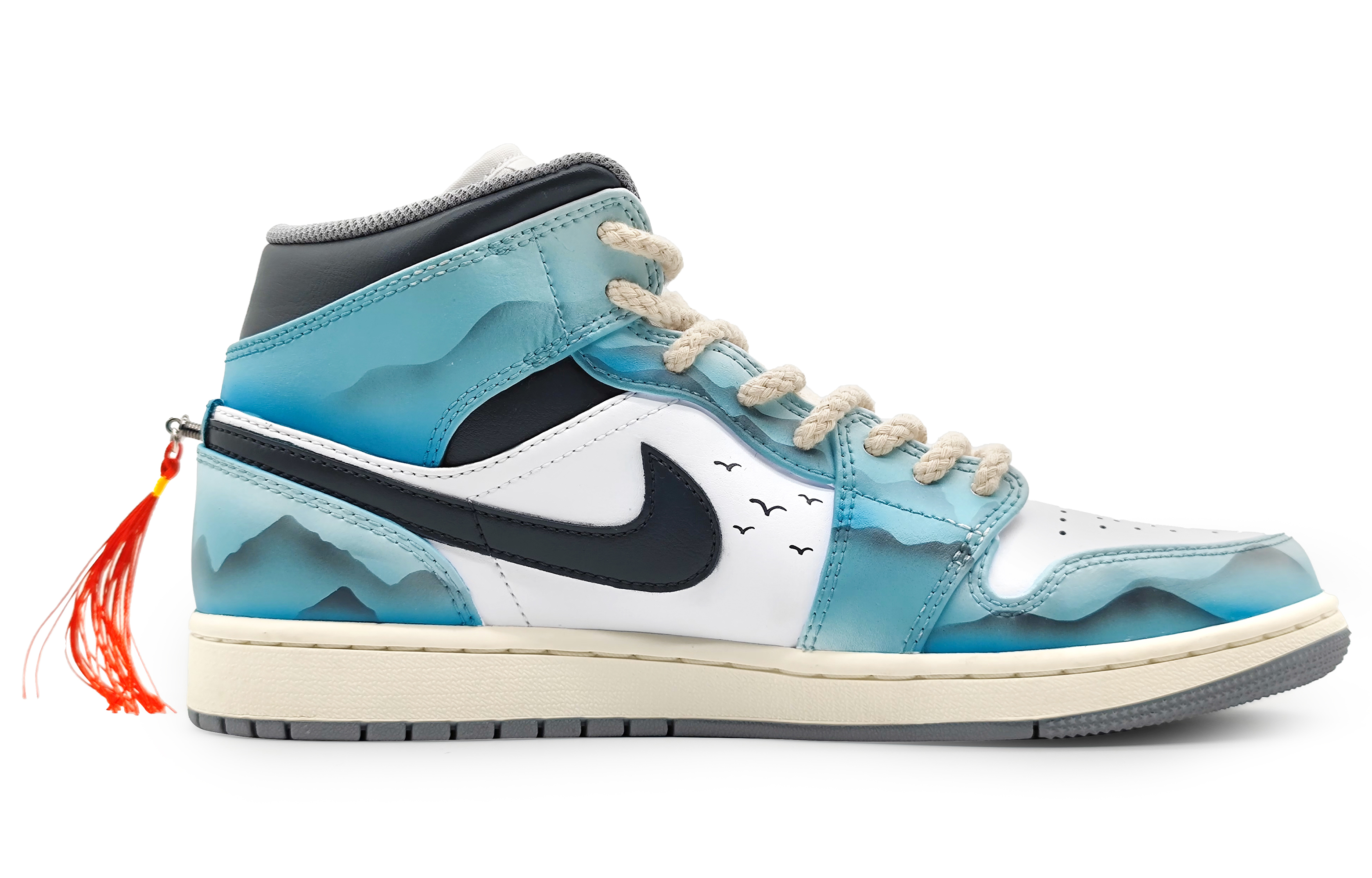 Order 에어 조던 1 미드 '잉크 시안' 커스텀 슈즈 554724-135(Team16-男款侠客江湖青2.0)