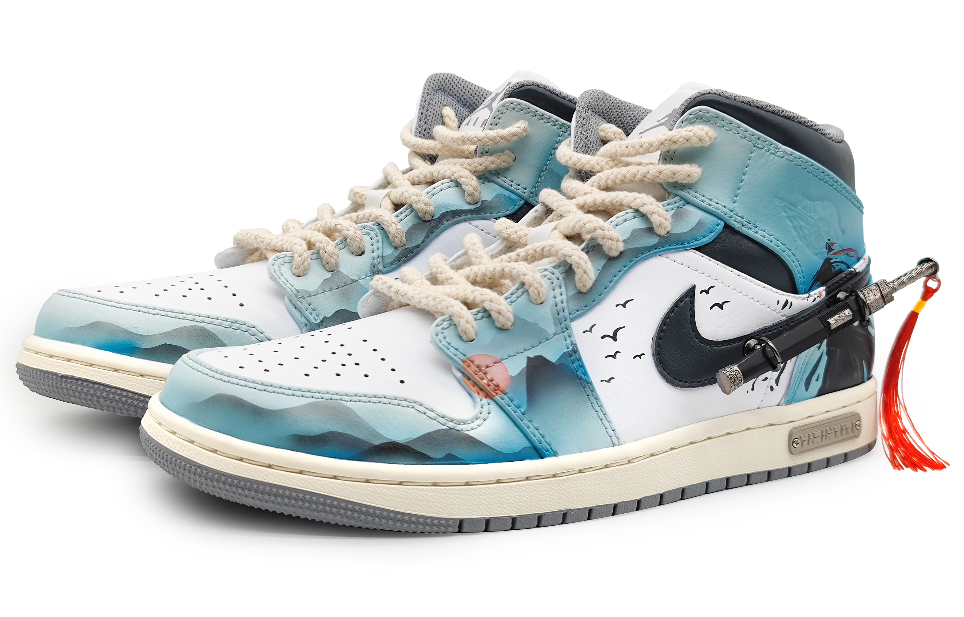 Lookbook 에어 조던 1 미드 '잉크 시안' 커스텀 슈즈 554724-135(Team16-男款侠客江湖青2.0)