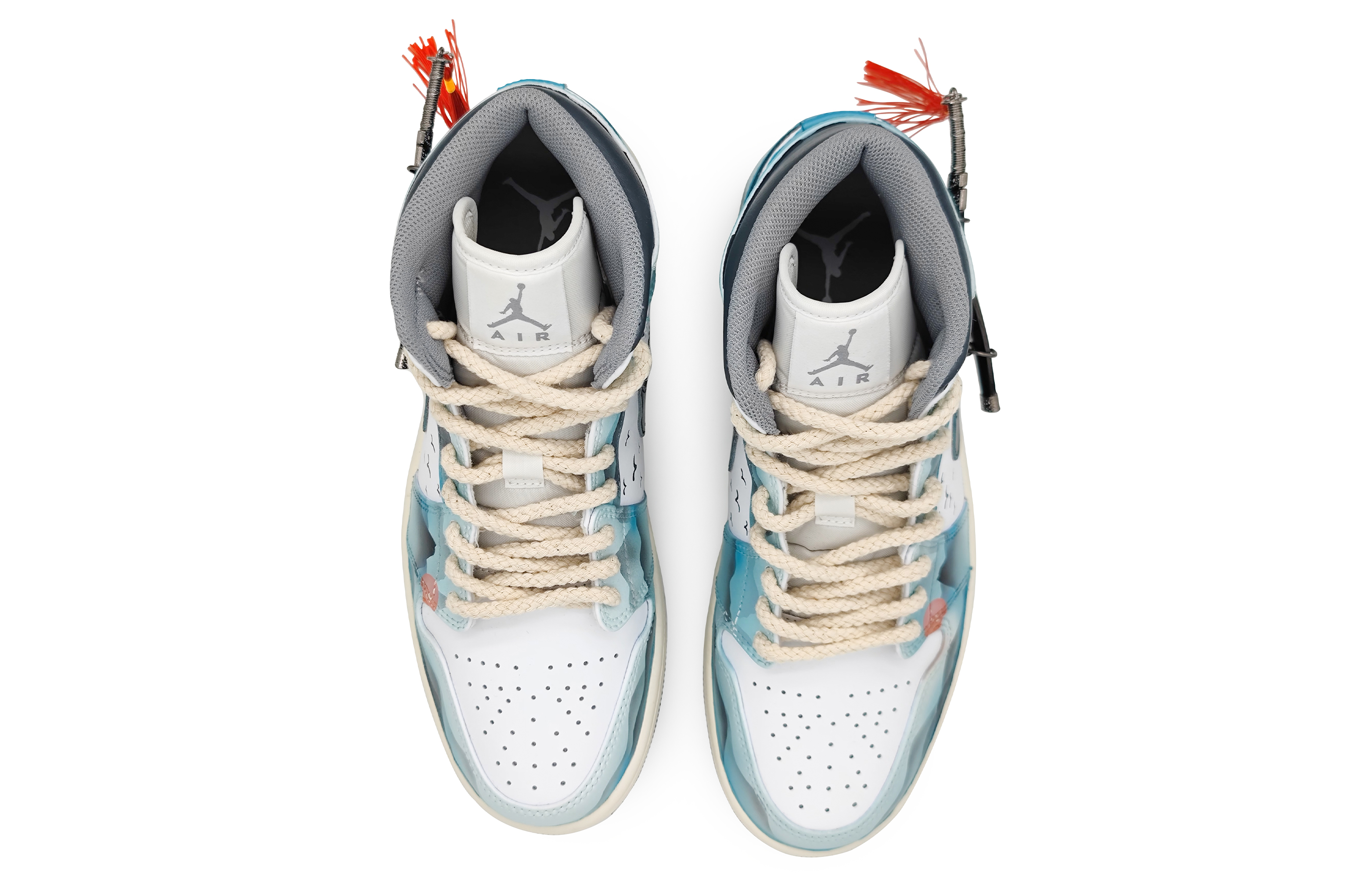 Shop 에어 조던 1 미드 '잉크 시안' 커스텀 슈즈 554724-135(Team16-男款侠客江湖青2.0)