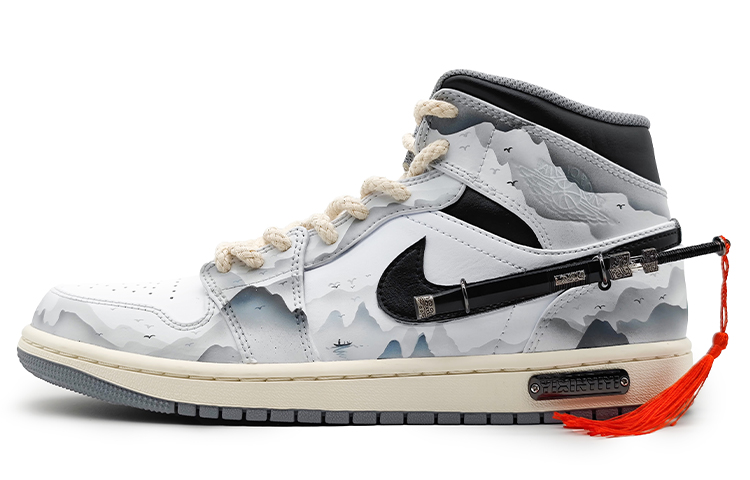 Buy [定制鞋] Air Jordan 1 Mid '墨江南' 554724-135(Team16-男款江湖孤影佩剑2.0)