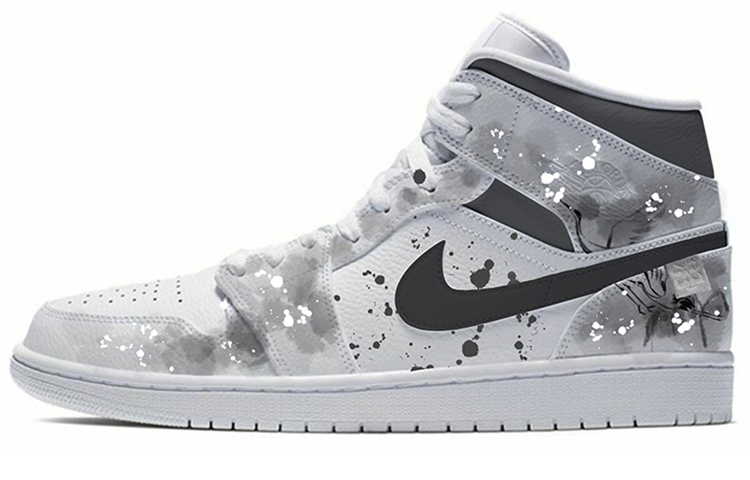 Buy [Zapatillas Personalizadas] Air Jordan 1 Mid 'Pintura en Tinta' 554724-129(TeamM-男款水墨丹青黑白灰)