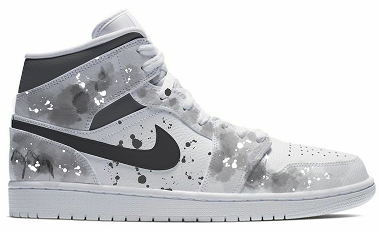 Order [Zapatillas Personalizadas] Air Jordan 1 Mid 'Pintura en Tinta' 554724-129(TeamM-男款水墨丹青黑白灰)