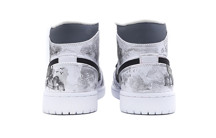 Shop [Zapatillas Personalizadas] Air Jordan 1 Mid 'Pintura en Tinta' 554724-129(TeamM-男款水墨丹青黑白灰)