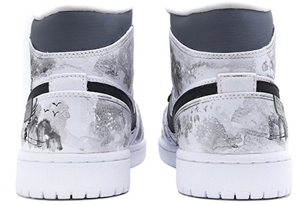【定制球鞋】Jordan Air Jordan 1 Mid 白色 中國風 水墨丹青 中筒 復古籃球鞋 男款 黑白灰 Shop 【定制球鞋】Jordan Air Jordan 1 Mid 白色 中國風 水墨丹青 中筒 復古籃球鞋 男款 黑白灰