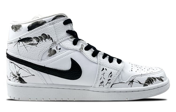 Order [Zapatillas Personalizadas] Air Jordan 1 Mid 'Salpicadura de Tinta' 554724-126(Team叁-男款中国风水墨黑白灰)