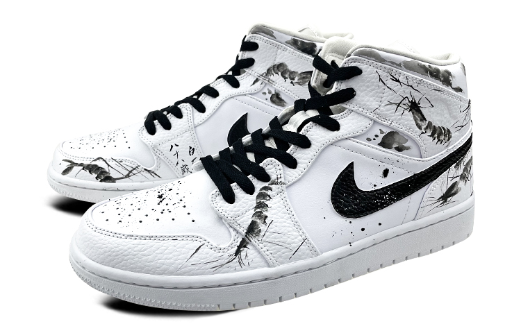 Lookbook [Zapatillas Personalizadas] Air Jordan 1 Mid 'Salpicadura de Tinta' 554724-126(Team叁-男款中国风水墨黑白灰)
