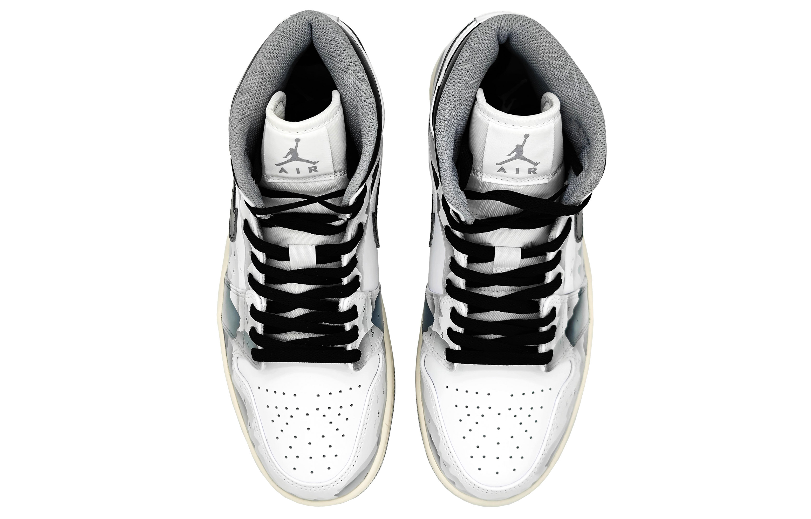 Shop カスタムAJ1 MID インクウォッシュ 黒白灰 554724-135(Team16-男款江湖孤影)