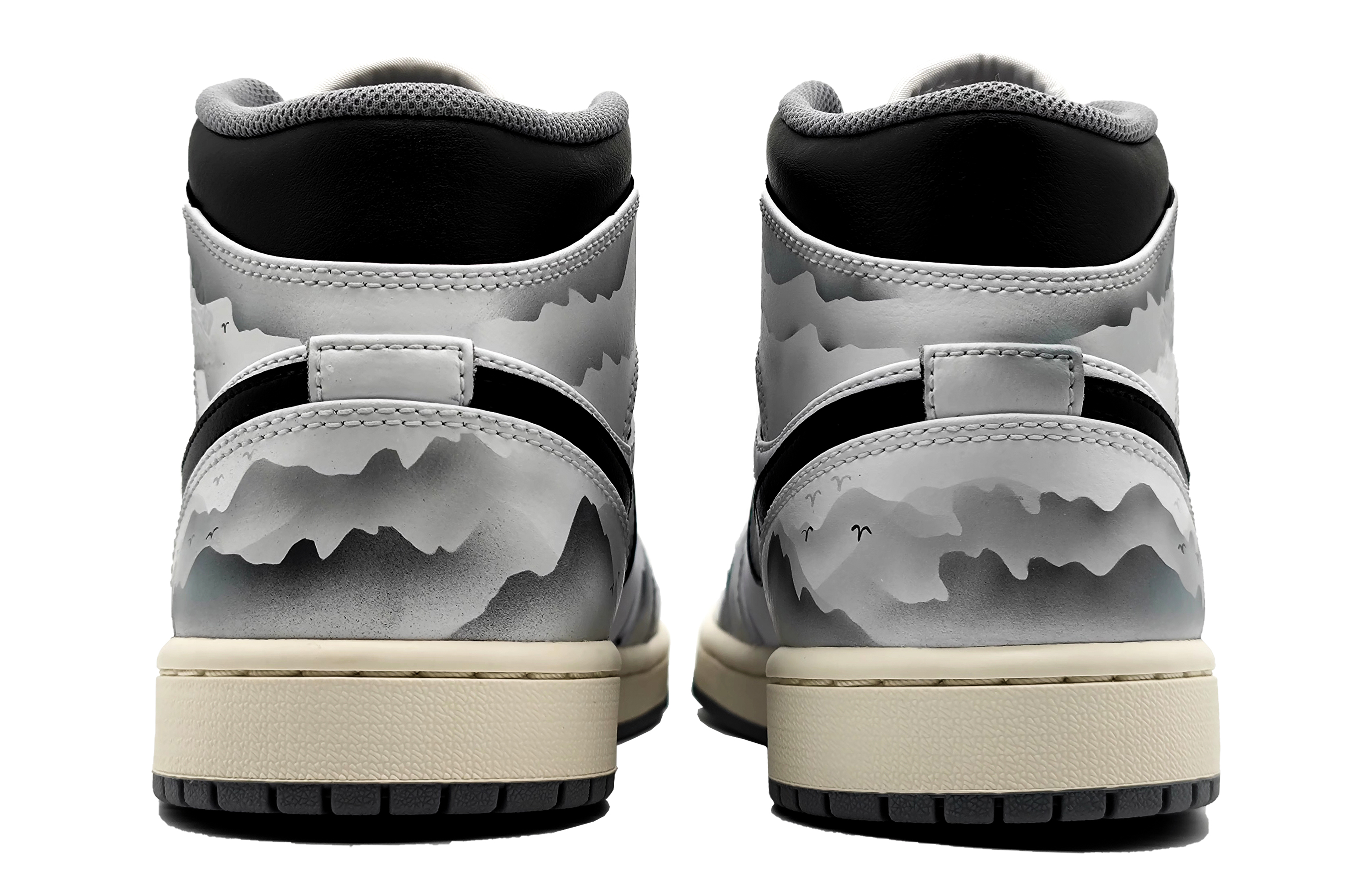 Purchase カスタムAJ1 MID インクウォッシュ 黒白灰 554724-135(Team16-男款江湖孤影)