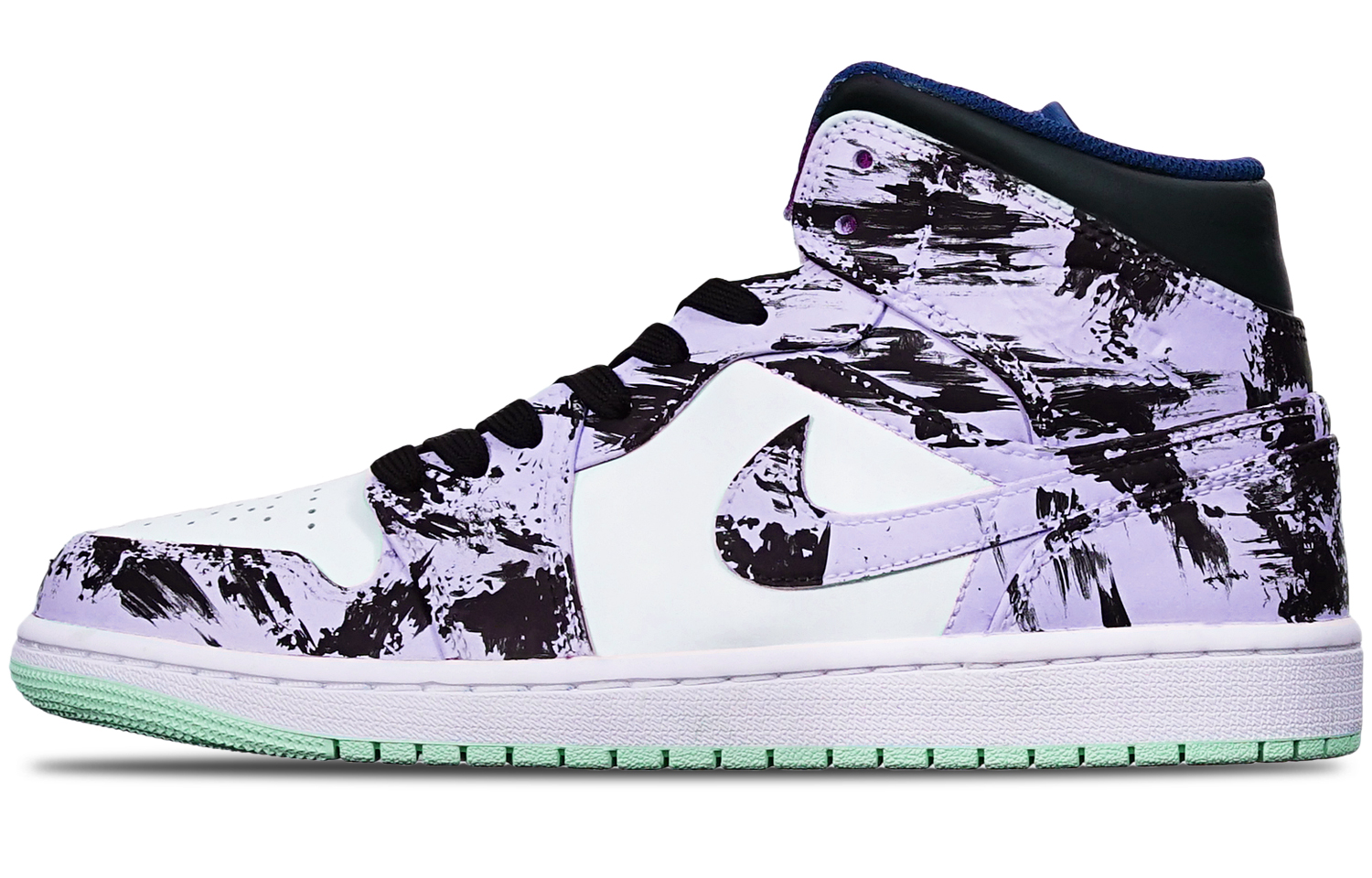 Buy [Zapatillas Personalizadas] Air Jordan 1 Mid 'Azul Lavado Menta' 554724-413(TeamT-水墨染黑白紫S-BOX)